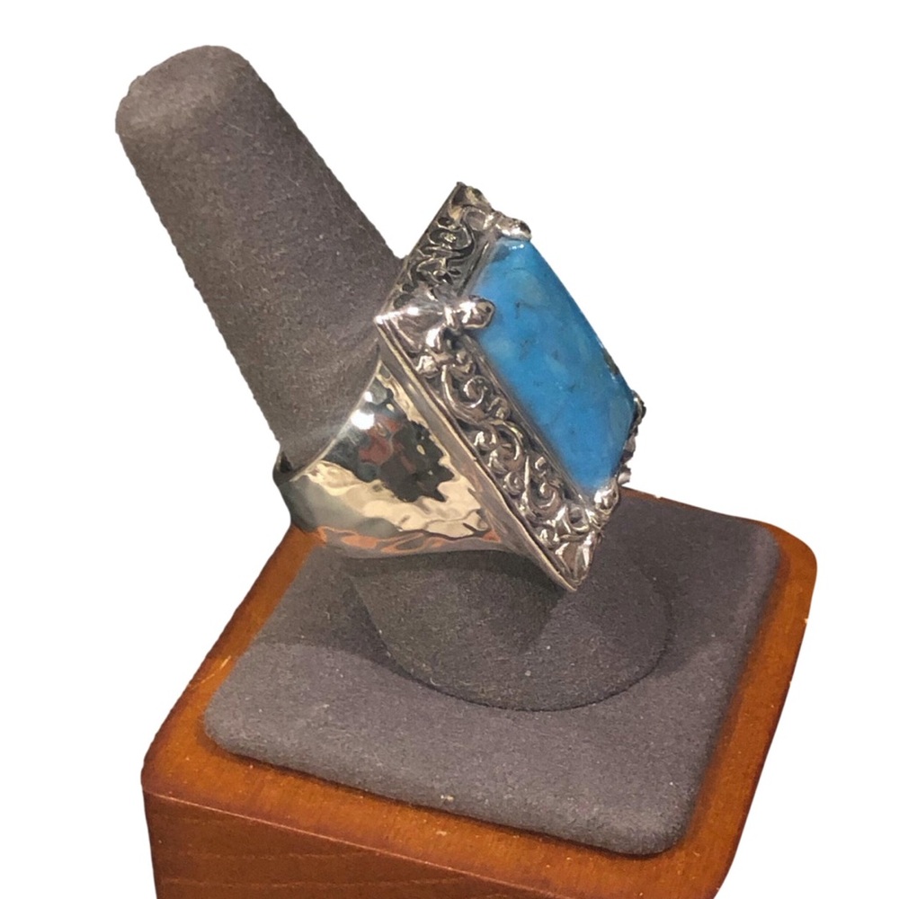 LOIS HILL Sterling Silver & Oversized Turquoise Cabochon Gemstone Cocktail Ring - Picture 6 of 17